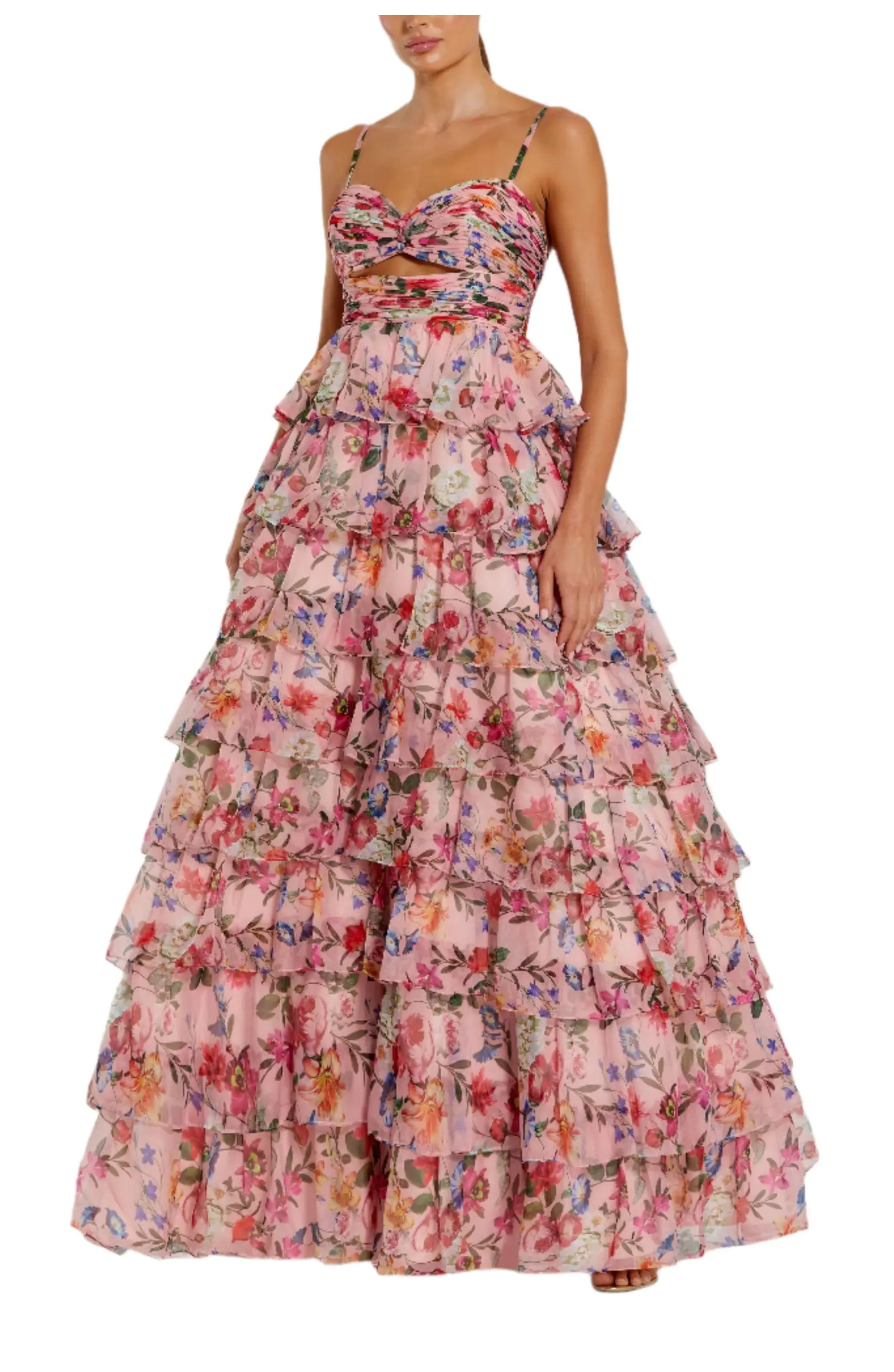 Floral Cut Out Ruffle Layered Gown | Nordstrom