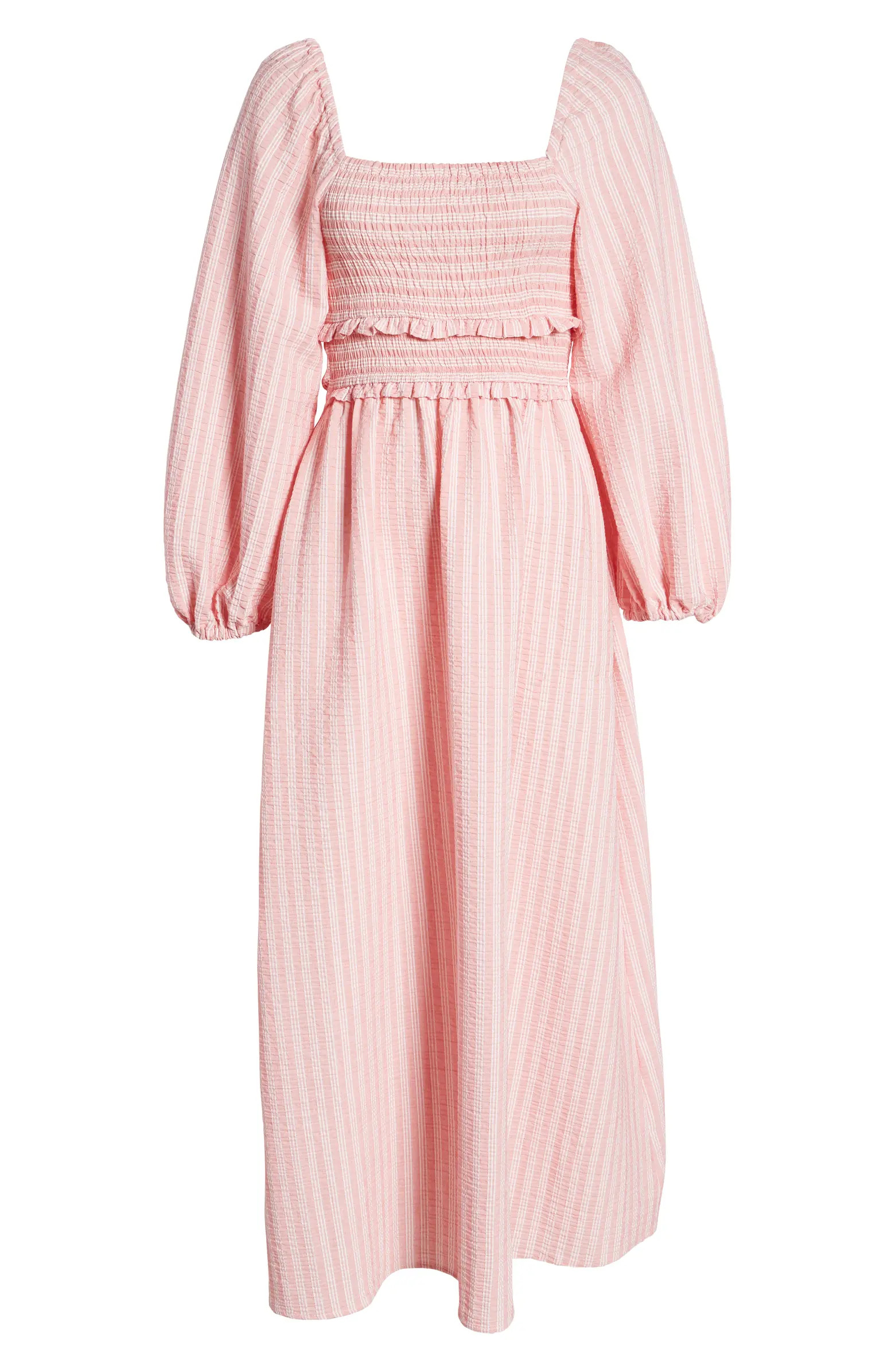 Topshop Smocked Stripe Long Sleeve Cotton Blend Midi Dress | Nordstrom | Nordstrom