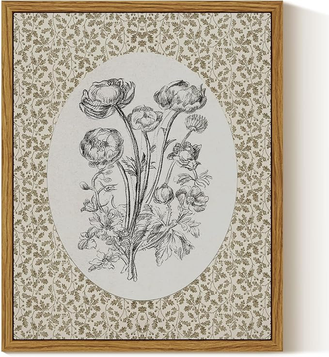 InSimSea Framed Canvas Prints Art Vintage Decor, Classical Neutral Floral Painting, Rustic Cottag... | Amazon (US)