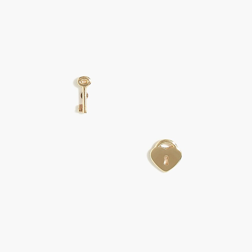 Heart lock and key mismatched stud earrings | J.Crew Factory