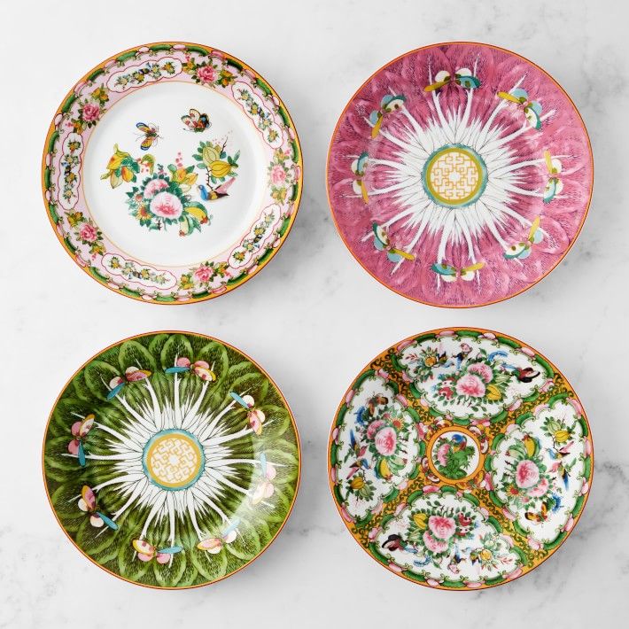 Famille Rose Salad Plates, Set of 4 Mixed Pink & Green | Williams-Sonoma