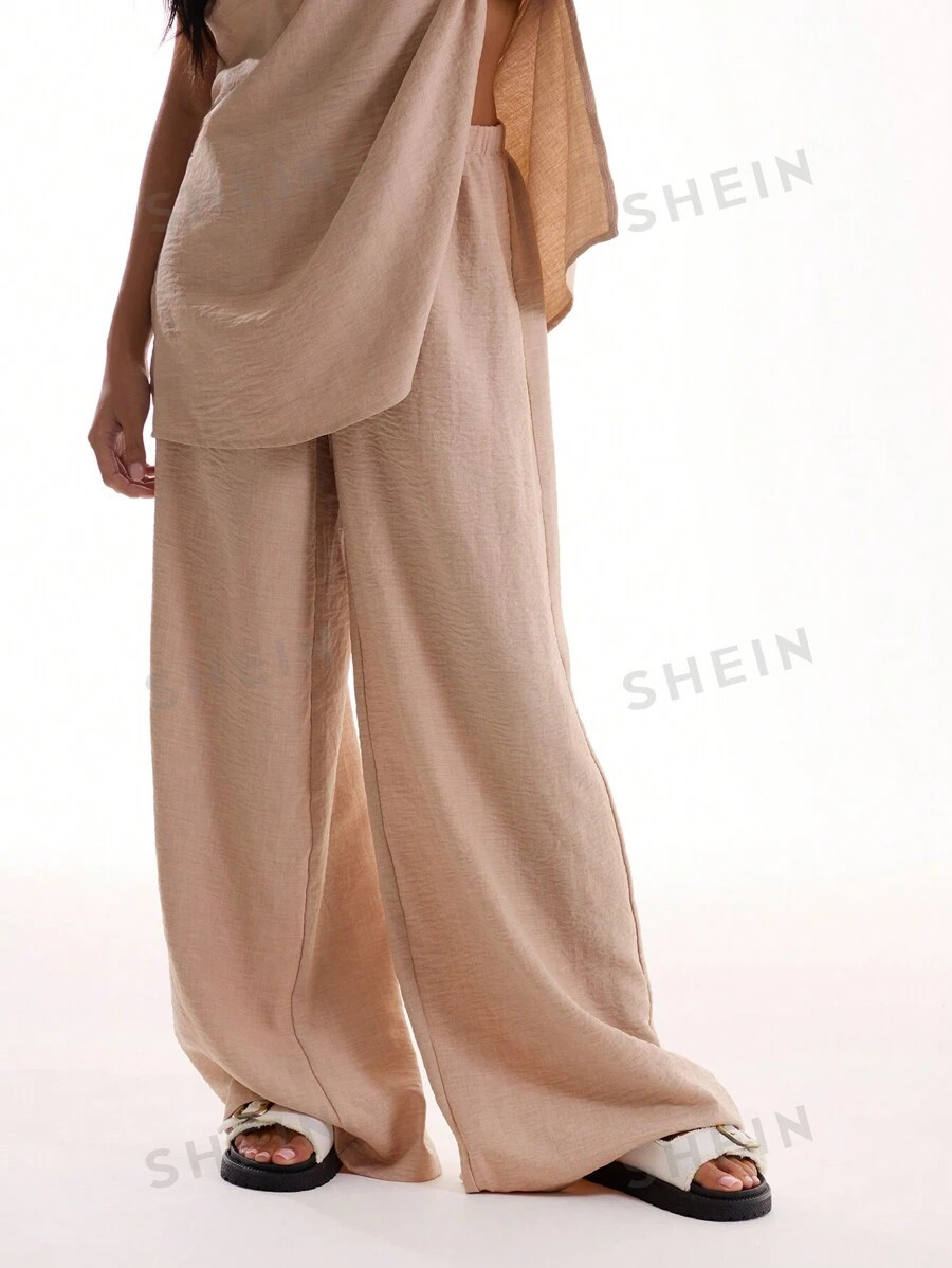 MUSERA Linen Feel Elastic Waist Trouser | SHEIN