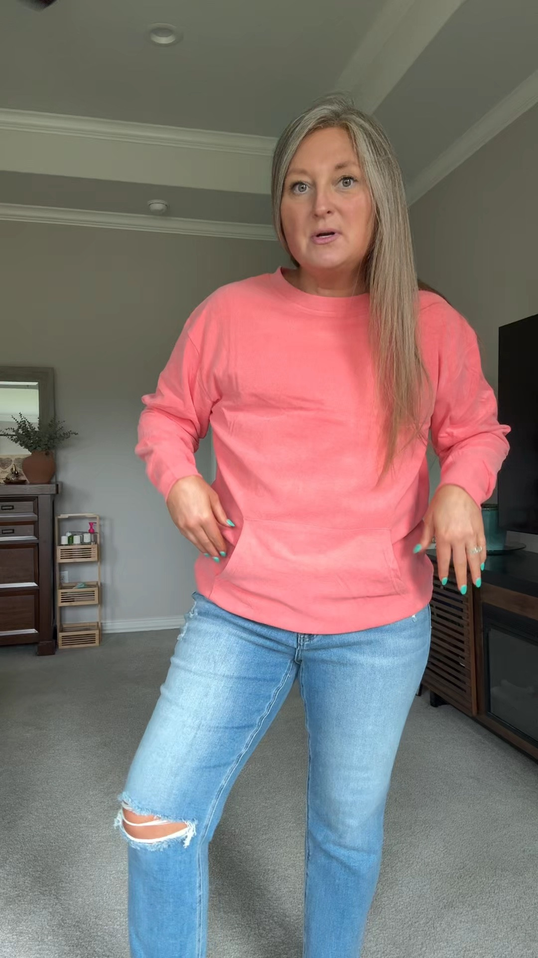 ☕️ Today’s meeting of the Cute Comfy Casual Club has a public service announcement…not every sweatshirt needs a hood. 🤎😂

Am I the only one who gets overstimulated by a hoodie bunched up behind my neck? Because THIS is the solution.

You get the cozy oversized sweatshirt, the kangaroo pocket (which we all know is the best part 😌), and no hood. It’s soft, stretchy, true to size, and honestly one of my favorite sweatshirts I’ve ever shared.

I loved it so much last fall that I came back for another color…and this coral? She’s bringing the perfect little pop of color to our fall wardrobe. 🍂🩷

This one is officially Cute Comfy Casual Club Approved. ✔️

Meeting adjourned…until the next cozy find. 🤎☕️

#CuteComfyCasualClub #MidsizeStyle #FallFashionFinds #Over40Style #CozyStyle

#LTKootd #LTKMidsize #LTKOver40