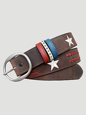 Women's Star Embroidered Leather Belt in Brown | Wrangler