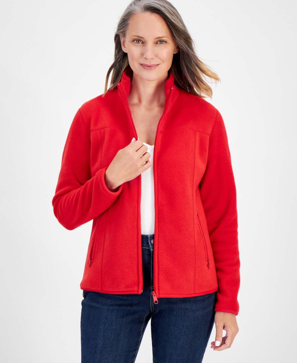 Style & Co Women's Polar Fleece Jacket, Created for Macy's - Tango Red | Macy's
