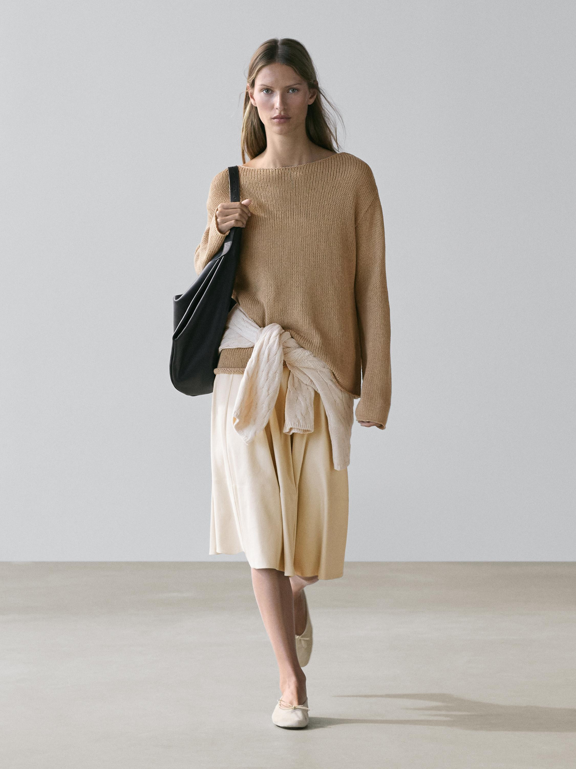 Pull en maille ajourée en coton mélangé | Massimo Dutti FR