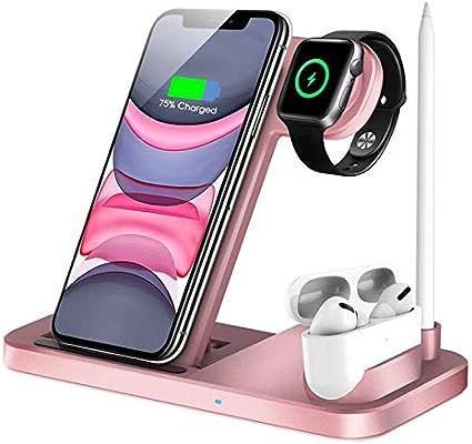QI-EU Wireless Charger, 4 in 1 Qi-Certified Fast Charging Station Compatible Apple Watch Airpods ... | Amazon (US)