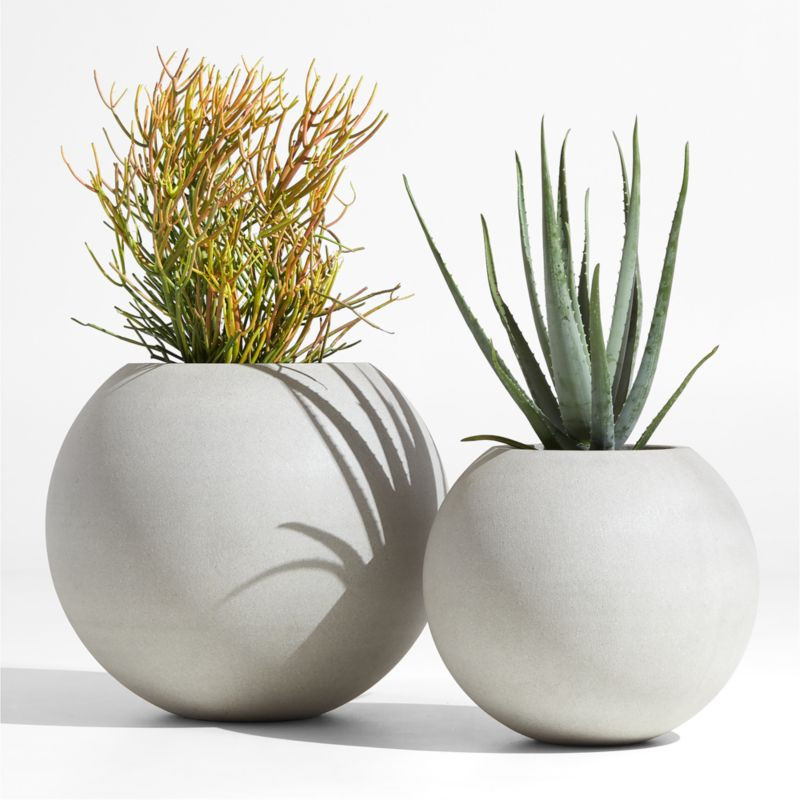 Sphere Light Gray Indoor/Outdoor Planters | Crate & Barrel | Crate & Barrel