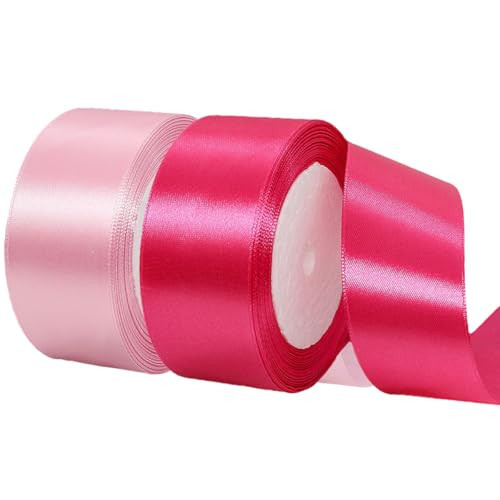 2 Rolls Pink Hot Pink Ribbon, 1-1/2 Inch x 50 Yards Satin Pink Fabric Ribbon for Flower Bouquets, Gift Wrapping, DIY Crafts, Birthday Cakes, Holiday, Wedding Party and Mother’s Day Decorations | Amazon (US)