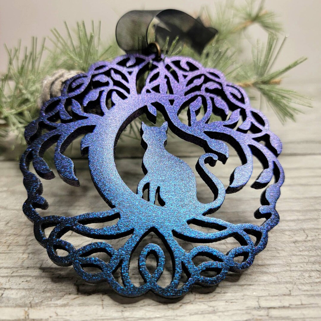 Tree of life ornament, cat on the moon ornament, wooden ornaments | Etsy (US)
