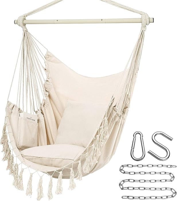 Y- STOP Hammock Chair Hanging Rope Swing, Max 500 Lbs, 2 Cushions Included, Large Macrame Hanging... | Amazon (US)