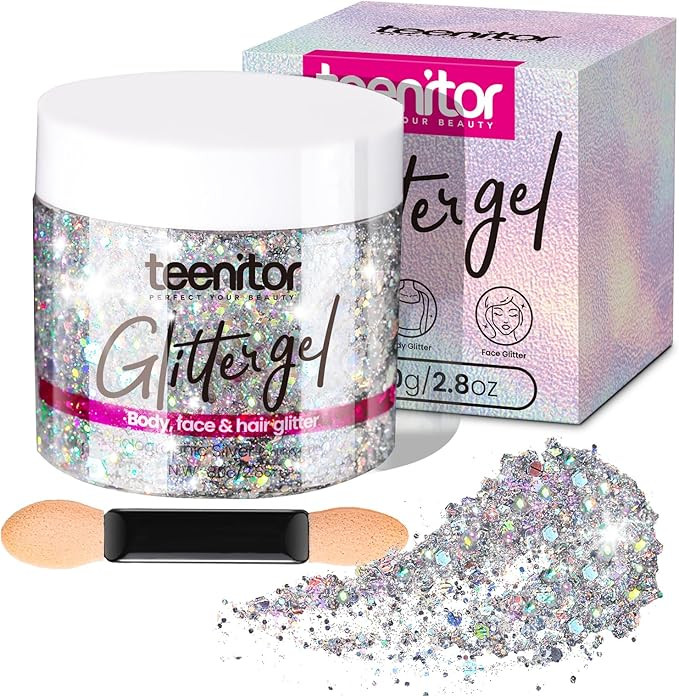 Teenitor Body Glitter, Body Glitter Gel, Hair Glitter, Face Glitter, Holographic Chunky Makeup Si... | Amazon (US)