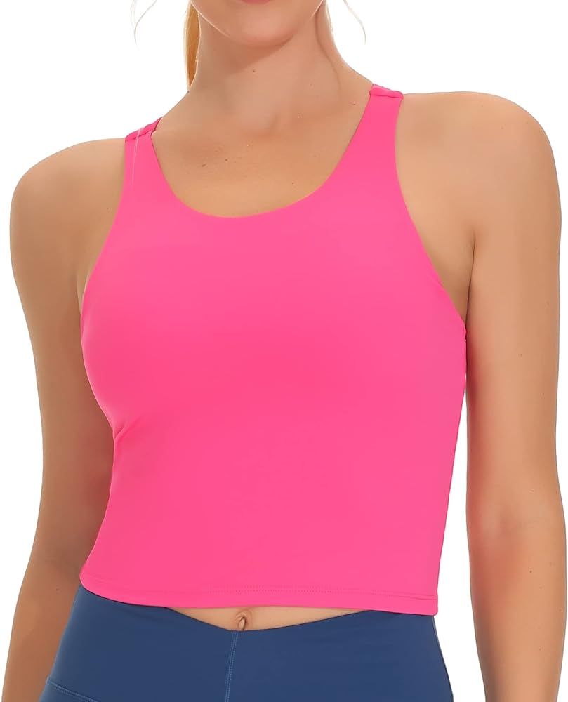 THE GYM PEOPLE Women's Racerback Longline Sports Bra Removable Padded High Neck Workout Yoga Crop... | Amazon (US)