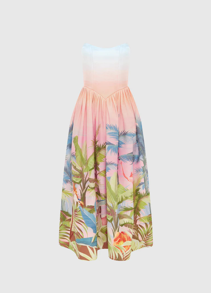 Melanie Bustier Midi Dress - Dreamscape Print | LEO LIN