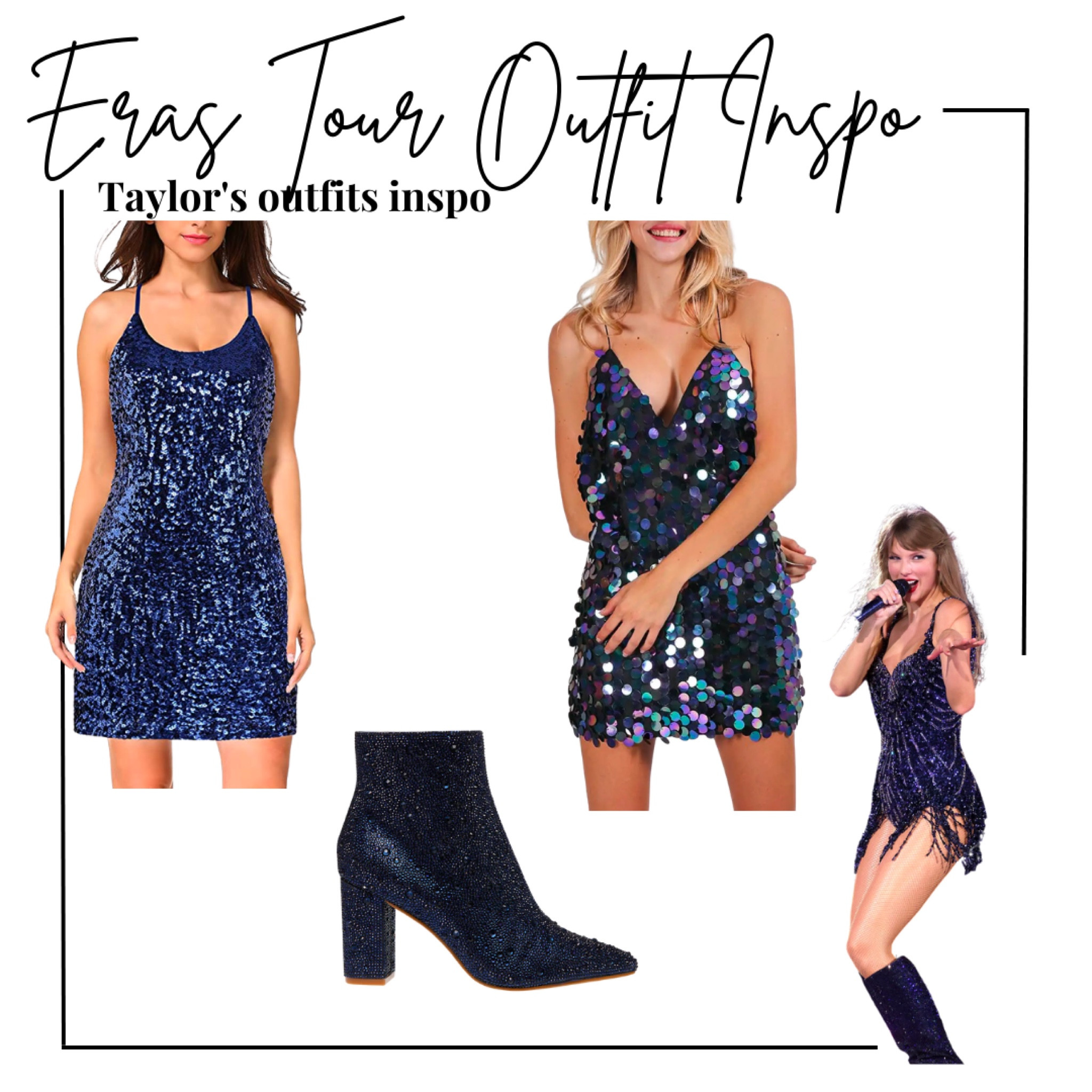 Taylor swift eras tour outfit - midnight le outfit - navy blue sequin dress and betsey Johnson navy sequined heels (amazon version of boots also linked) 

Amazon finds, concert outfit, festival outfit, ootd, midnights era, swiftie, get the look, affordable outfit, 

#LTKshoecrush #LTKFind #LTKFestival