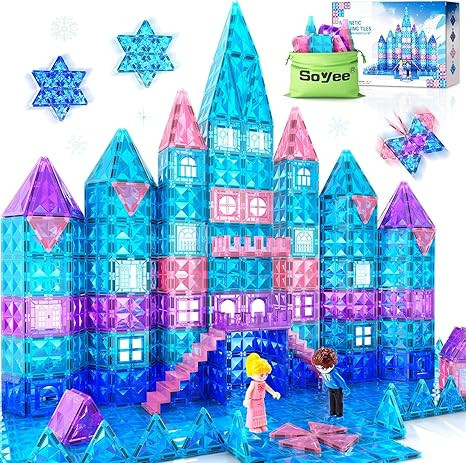 Diamond Magnetic Tiles 102pcs with Dolls, Girls Toys Age 4-5 6-8, Princess Castle Magnetic Blocks... | Amazon (US)