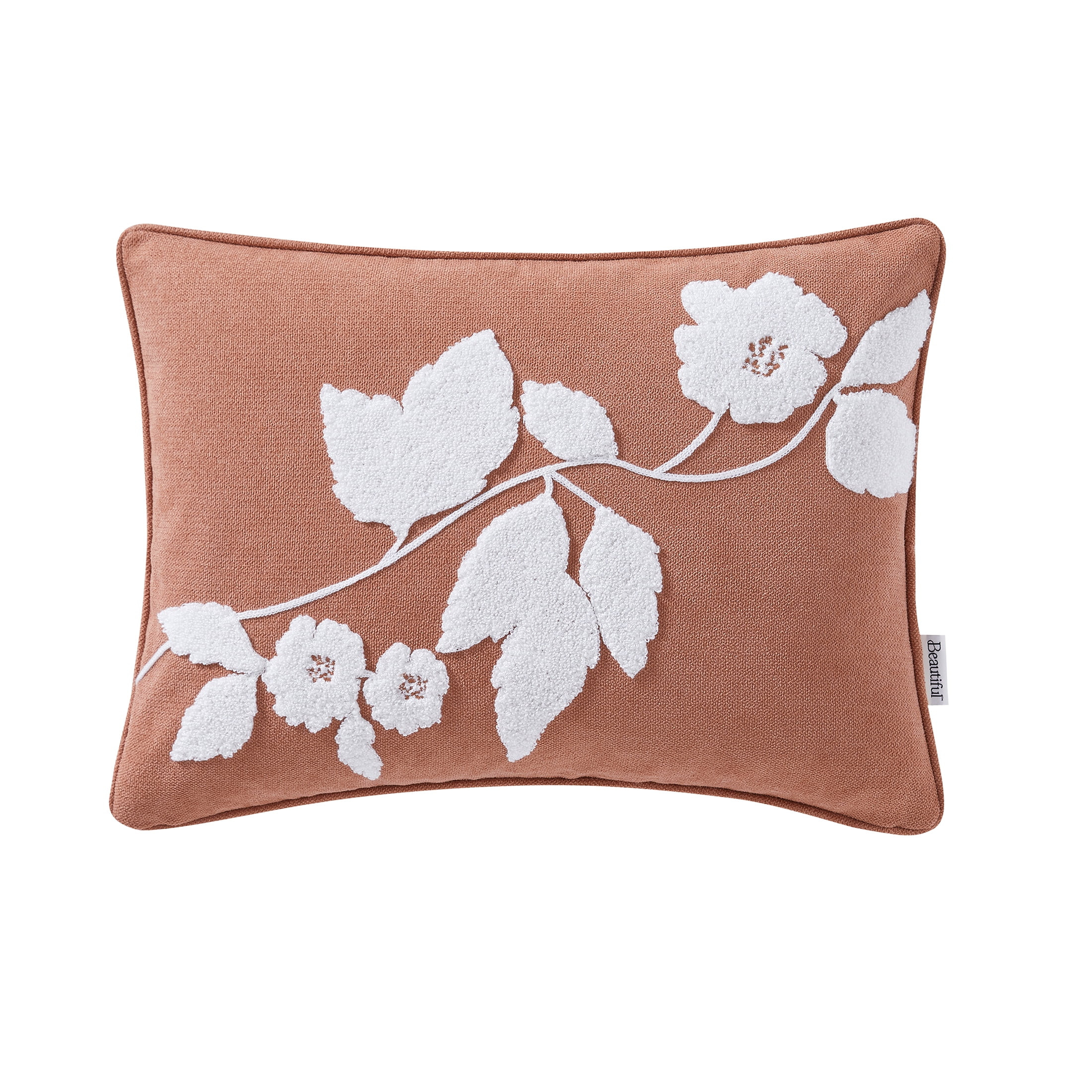 Beautiful Boucle Embroidered Floral Decorative Pillow by Drew Barrymore, 14" x 20", Terracotta | Walmart (US)
