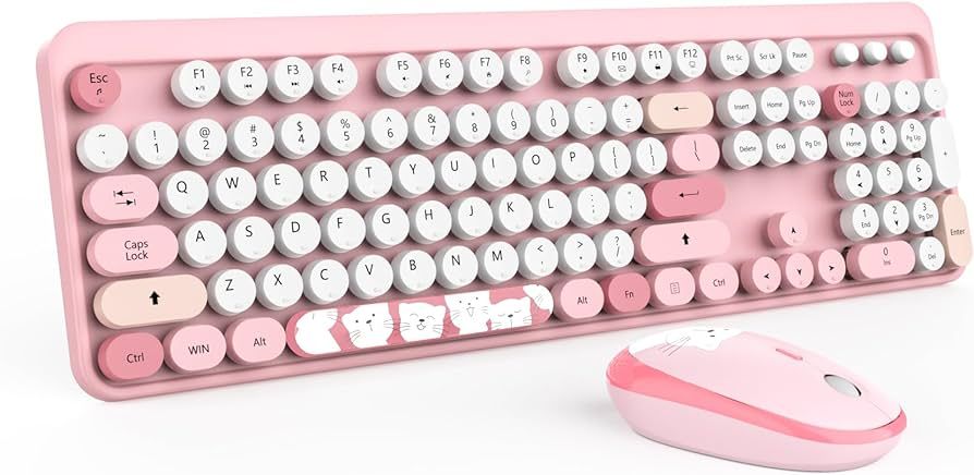 Wireless Keyboard,KOOTOP Cute Colorful 104 Keys Typewriter Retro Round Keycaps Keyboard for PC La... | Amazon (US)