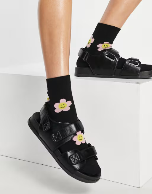 ASOS DESIGN Factually sporty sandals in black | ASOS (Global)