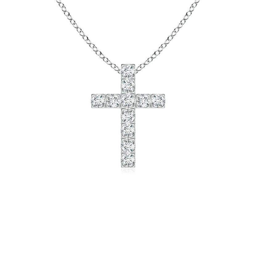 Lab-Grown Flat Prong-Set Diamond Cross Pendant | Angara Inc.
