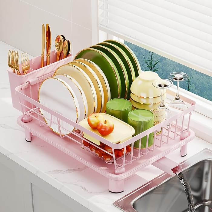 Dish Drainer Rack with Drip Tray, Sink Dish Drainer with Drainage Spout, Stainless Steel Dish Dry... | Amazon (US)