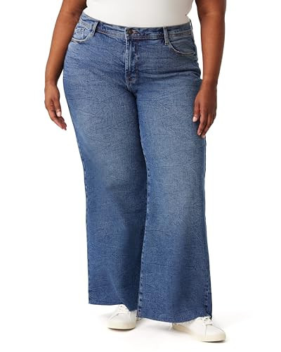 kensie Jeans for Women The Kaya Vintage Straight High-Rise Wide Leg Raw Hem 32-Inch Inseam, Melbourne, 20 Plus | Amazon (US)