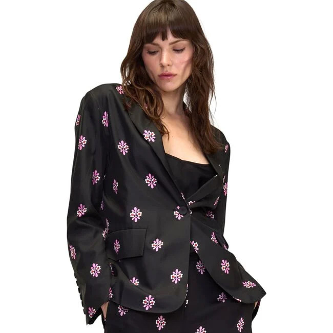 Cynthia Rowley | Blake Silk Twill Blazer, (Black Multi, Size Large) | Maisonette | Maisonette