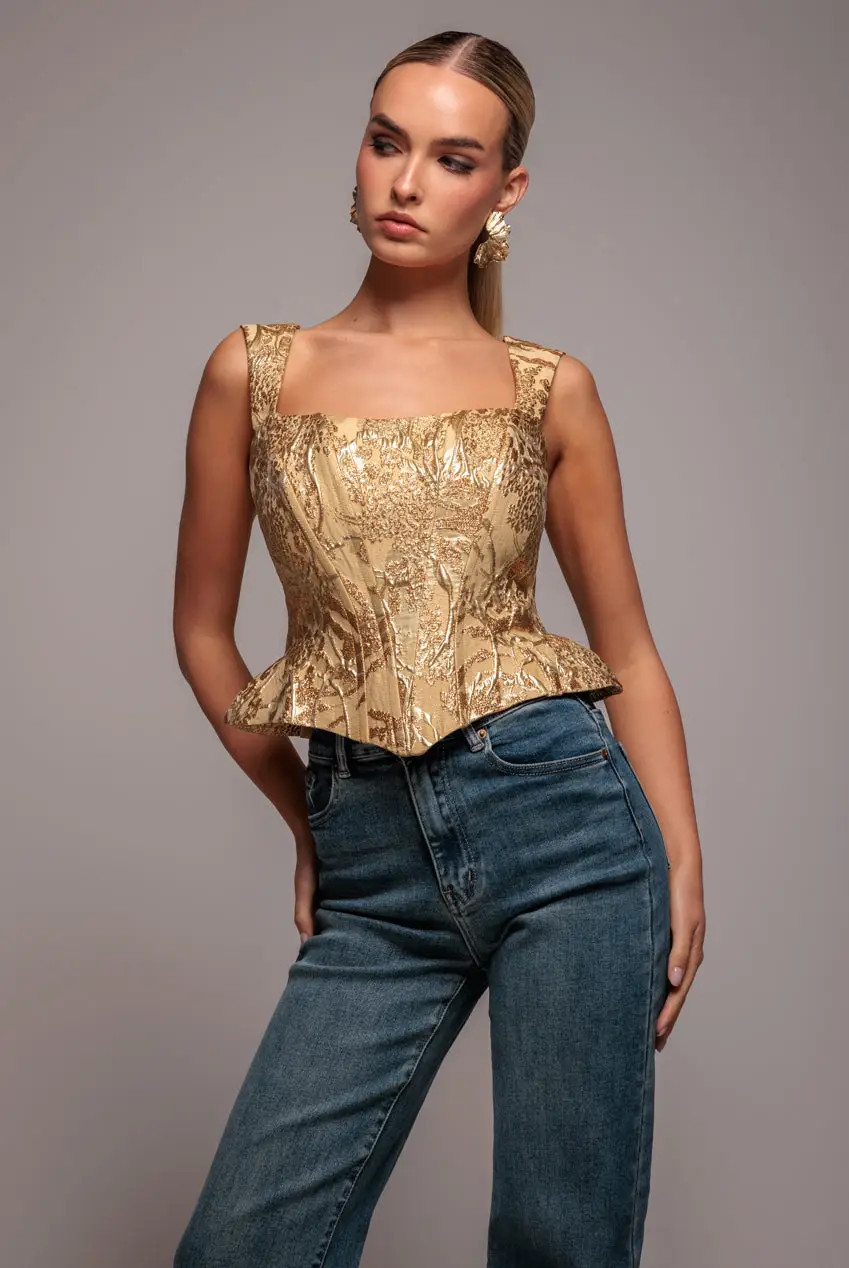 Tops | Sleeveless Jacquard Lace Up Back Corset | Goddiva | Debenhams UK