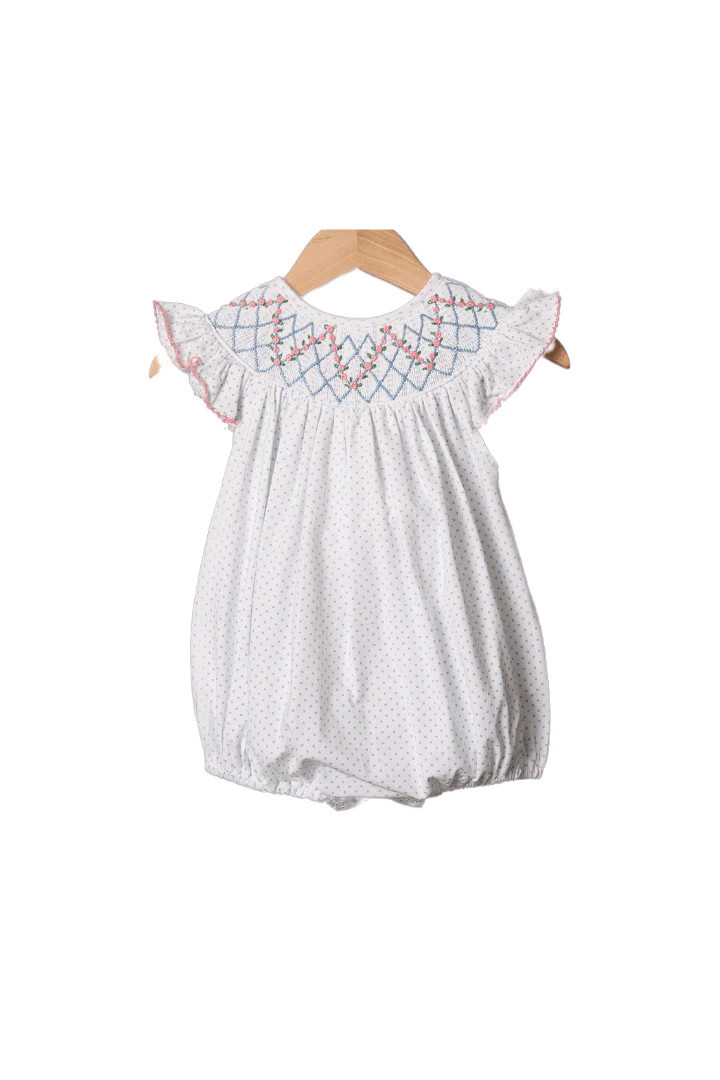 Smocked Heirloom Blue Bitty Dot Bubble | The Smocked Flamingo