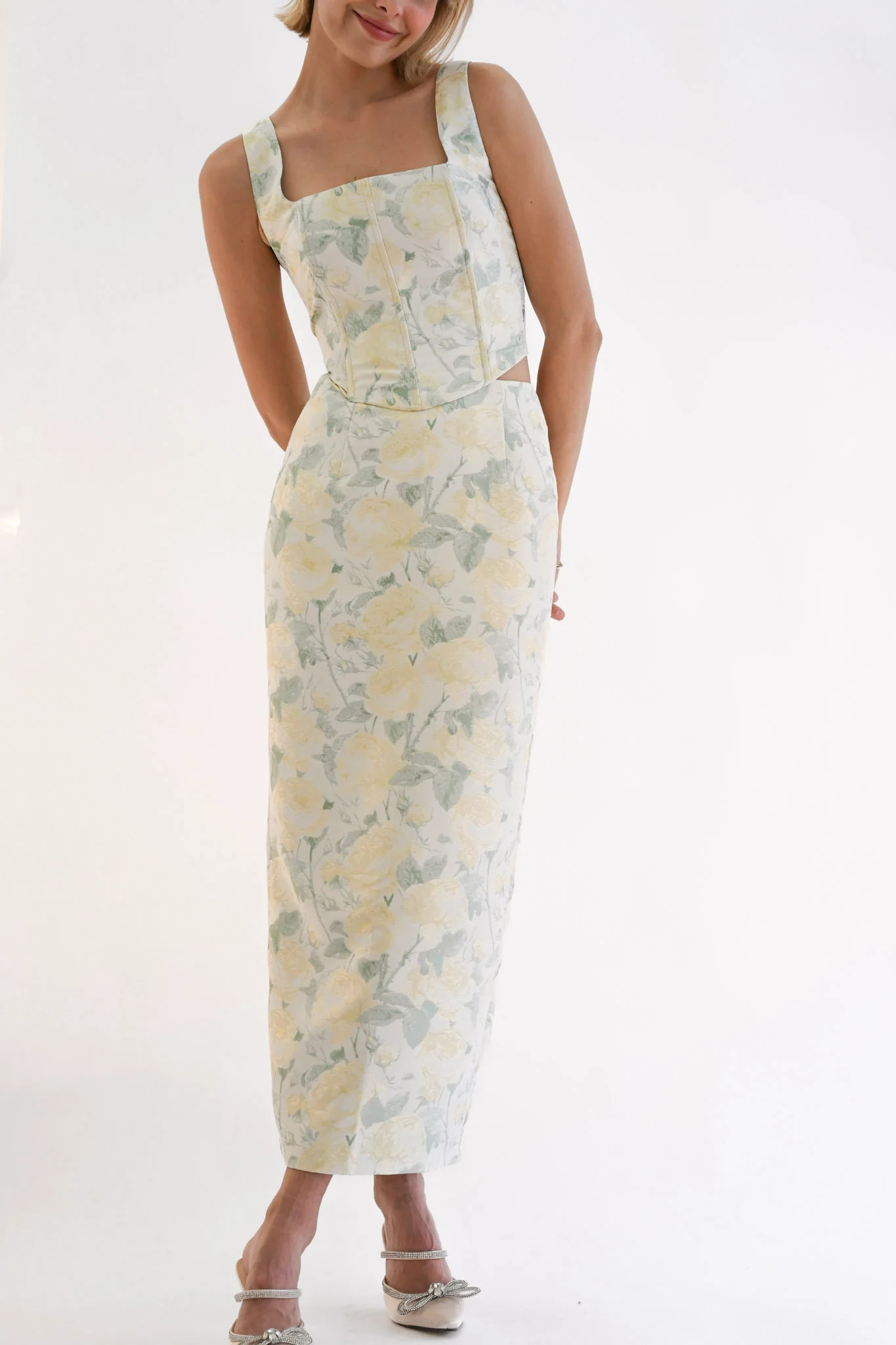 Harmony Midi Skirt — Sage Floral | Yellow The Label