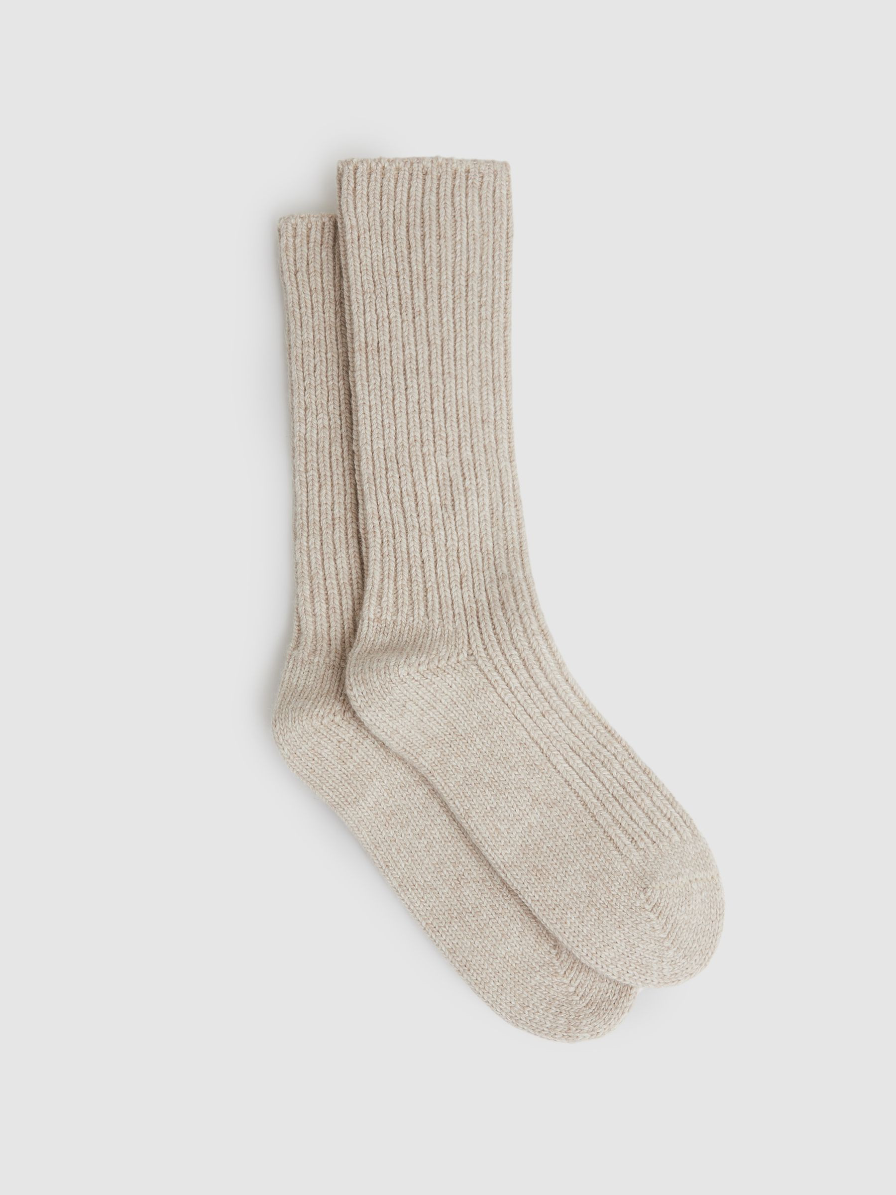 Rib-Knit Socks With Cashmere in Oatmeal | Reiss UK