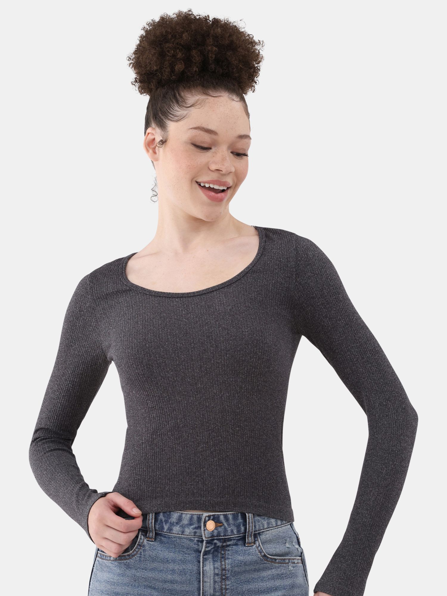 No Boundaries Seamless Scoop Neck Top, Women's and Women's Plus | Walmart (US)