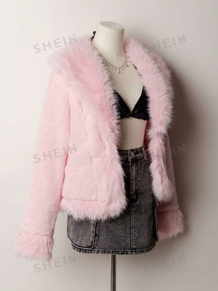 SHEIN Sweetina 1pc Casual Solid Color Long Sleeve Plush Jacket For Autumn/Winter | SHEIN