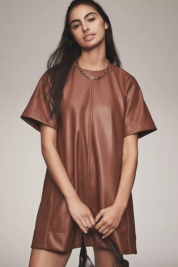 The Emmy Faux Leather Short-Sleeve Mini Dress by Maeve | Anthropologie (US)