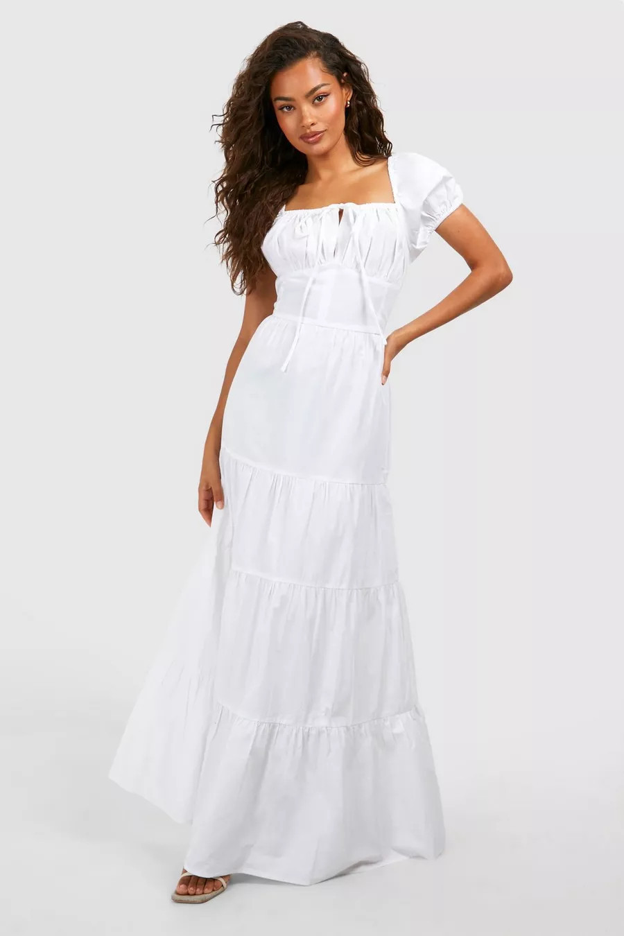 Cotton Poplin Tiered Maxi Dress | boohoo (US & Canada)