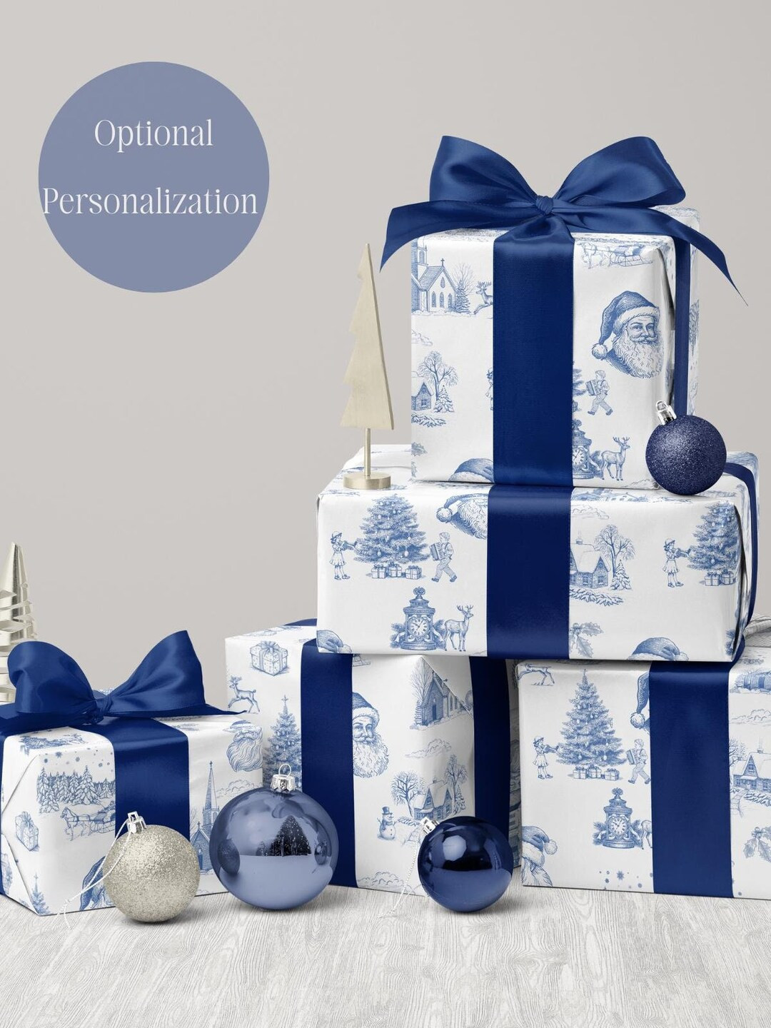 Christmas Wrapping Paper Toile Blue French Cristmas Wrapping Paper Vintage Chinoiserie Gift Wrapp... | Etsy (US)