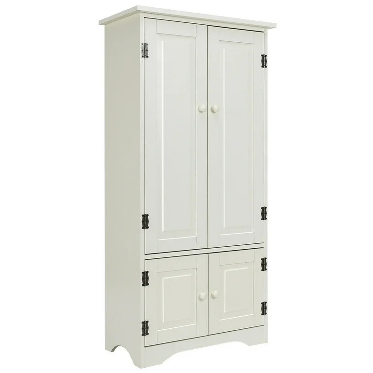 Costway Accent Storage Cabinet Adjustable Shelves Antique 2 Door Floor Cabinet Cream White | Walmart (US)