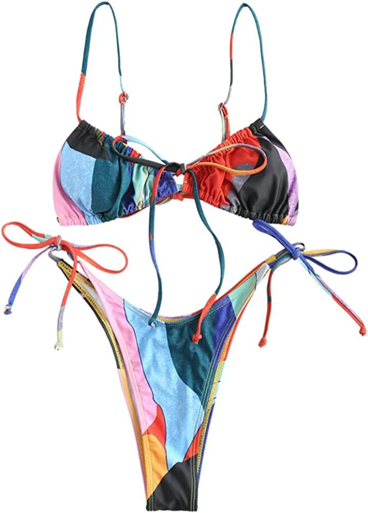 ZAFUL Womens High Cut Thong Bikini Set Swimsuits Cami String Sexy Bathing Suit | Amazon (US)