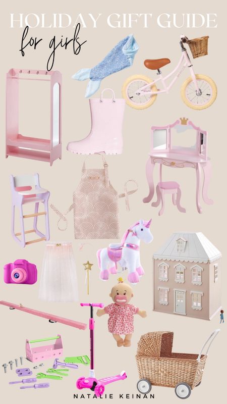 Holiday gift guide for girls! Pink bike. Pink vanity. Doll house. Ride on unicorn. Camera. Doll high chair. Scooter. Baby doll. Custom apron. Rain boots. Dress organizer. Princess dress. Balance beam. 



#LTKHoliday #LTKkids #LTKGiftGuide