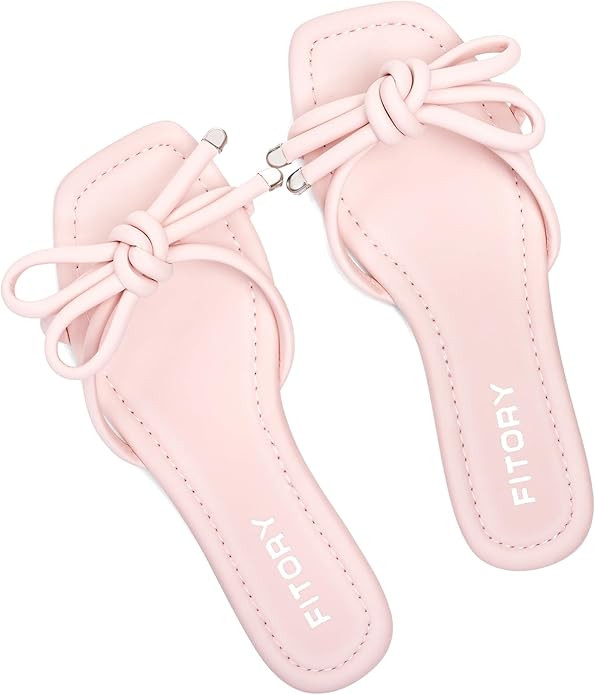 FITORY Women's Flat Sandals Square Open Toe Thong with Cute Knot for Summer Size 6-11 | Amazon (US)