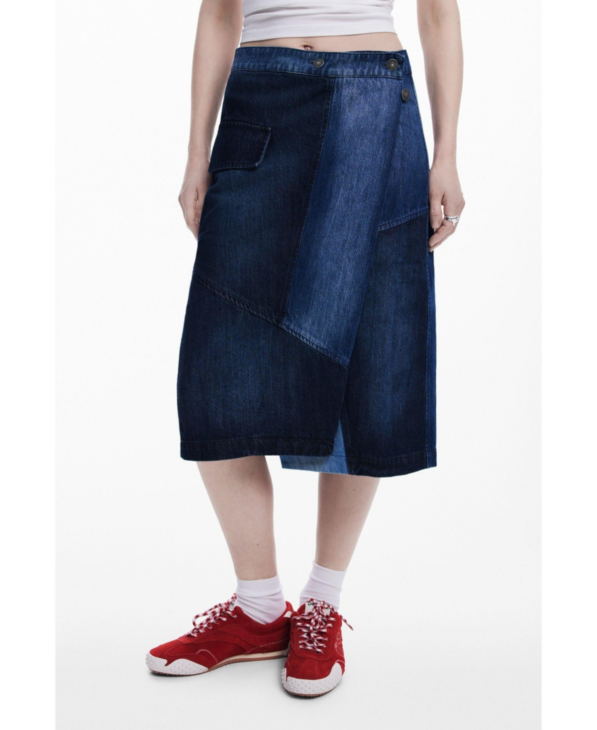Desigual Women's Crossed Denim Midi Skirt - Dark blue | Macy's