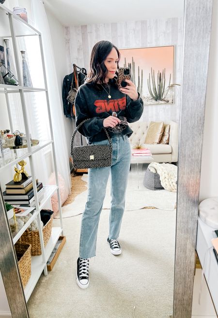 Anine Bing sweatshirt, Agolde jeans, converse sneakers 

#LTKstyletip