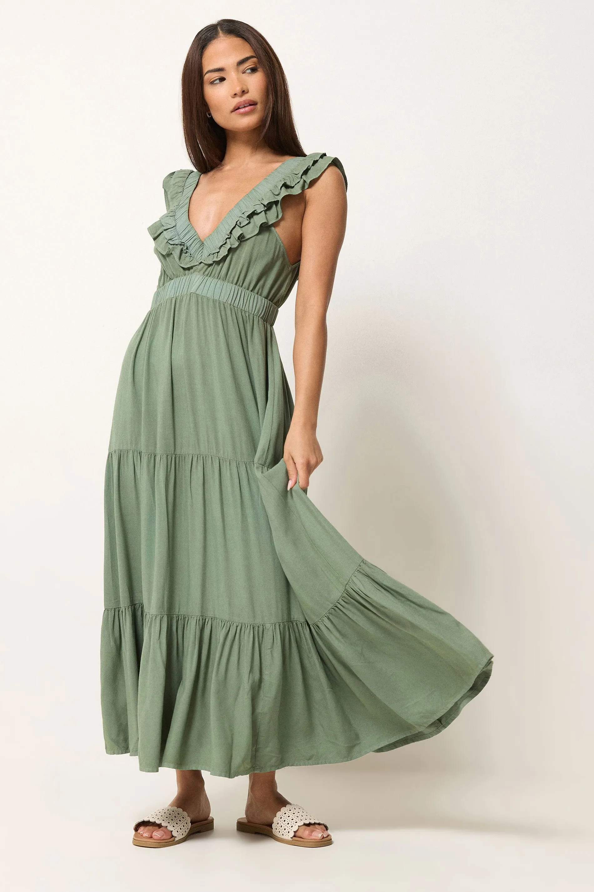 Light Green PixieGirl Petite Frill Maxi Dress | Debenhams | Debenhams UK