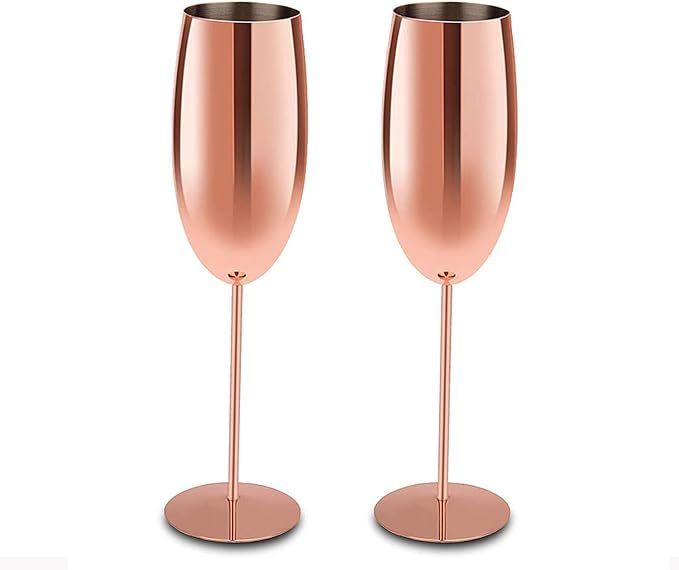 Stainless Steel Copper Champagne Flutes Glass Set of 2, Unbreakable BPA Free Champagne Wine Glass... | Amazon (US)