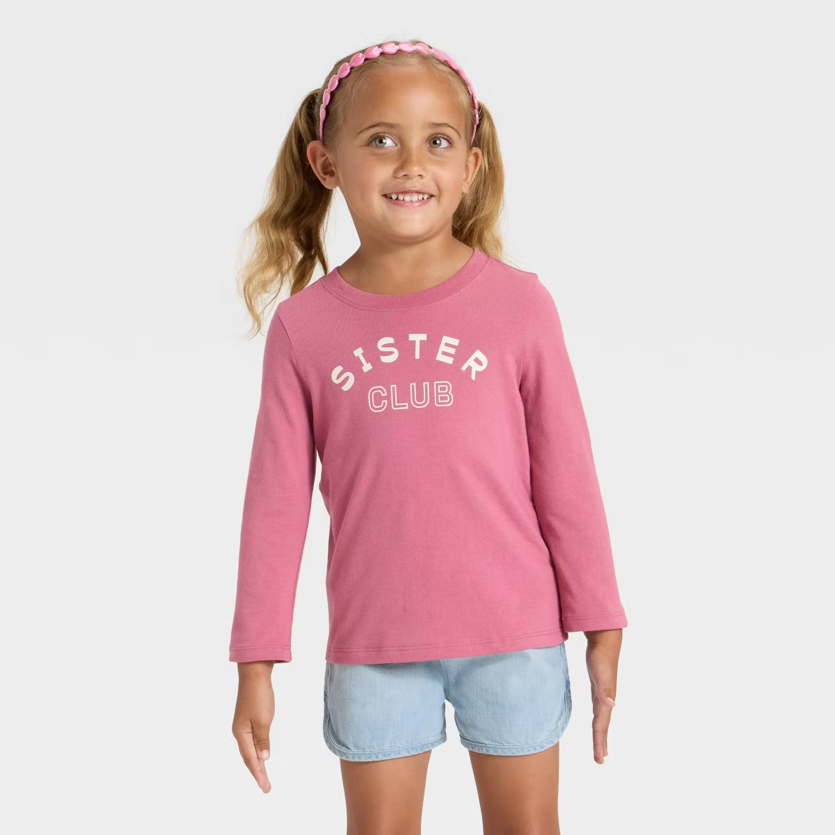 Toddler Girls' Long Sleeve Sister Club Graphic Shirt - Cat & Jack™ Rose Pink | Target