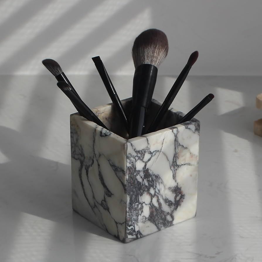 Genuine Calacatta Viola Marble Toothbrush Holders for Bathroom, Natural Marble Makeup Brush Holde... | Amazon (US)