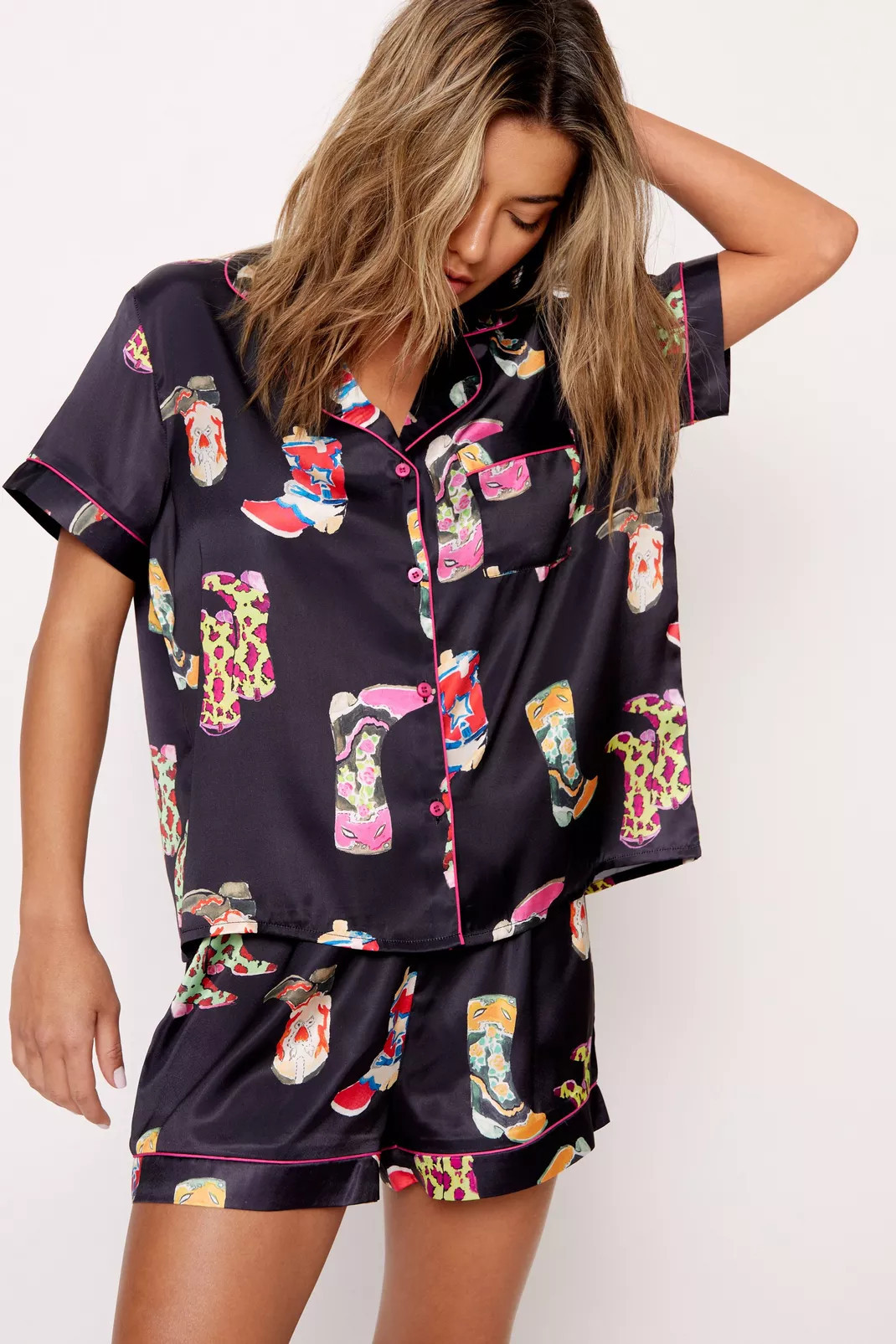 Recycled Satin Cowboy Boots Pajama Shorts Set | Nasty Gal US