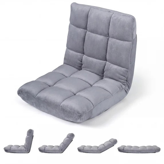 Costway Adjustable 14-Position Floor Chair Folding Lazy Gaming Sofa Chair Cushioned Gray | Walmart (US)