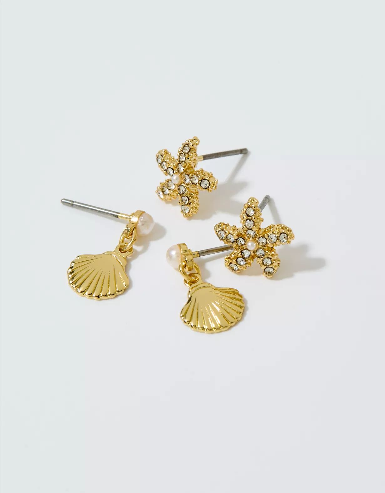 Aerie Shell And Starfish Earrings 2-Pack | American Eagle Outfitters (US & CA)