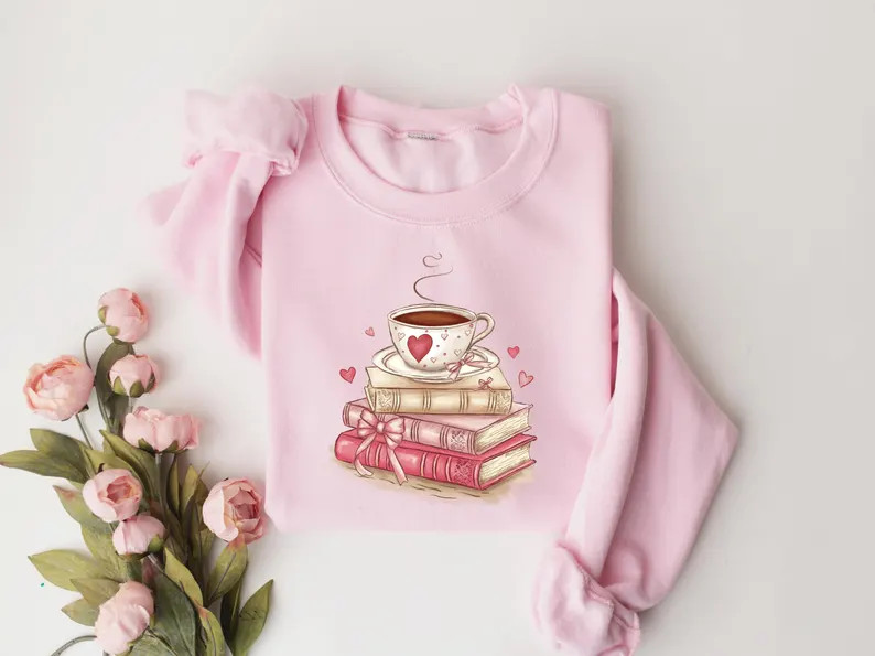 Book Lover Valentine Sweatshirt, Gift for Book Lovers, Coquette Valentine Bookish Tshirt, Bookwor... | Etsy (US)